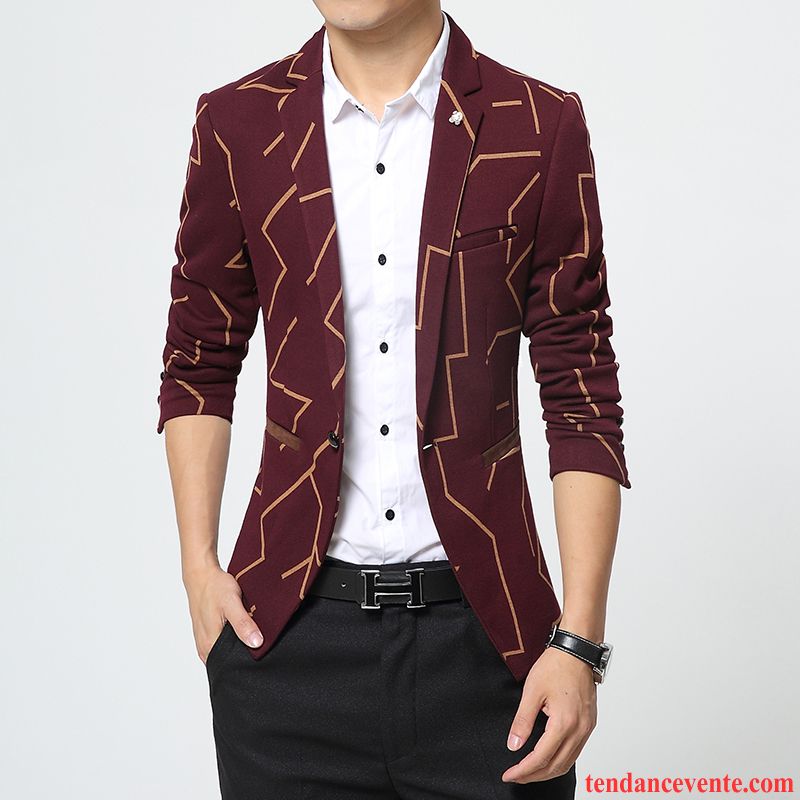 Blazer Homme Matelassée L'automne Jeunesse Homme Décontractée Une Veste Tendance Slim Pardessus Corail