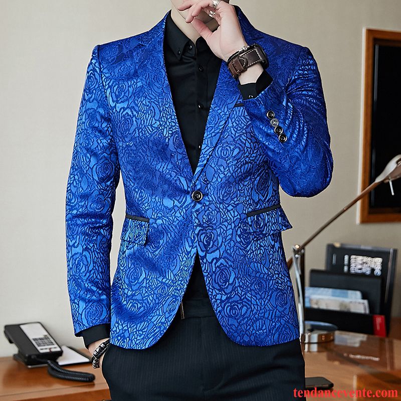 Blazer Homme Mince Pardessus Beau Fleur Mode Modèle Bleu Marin