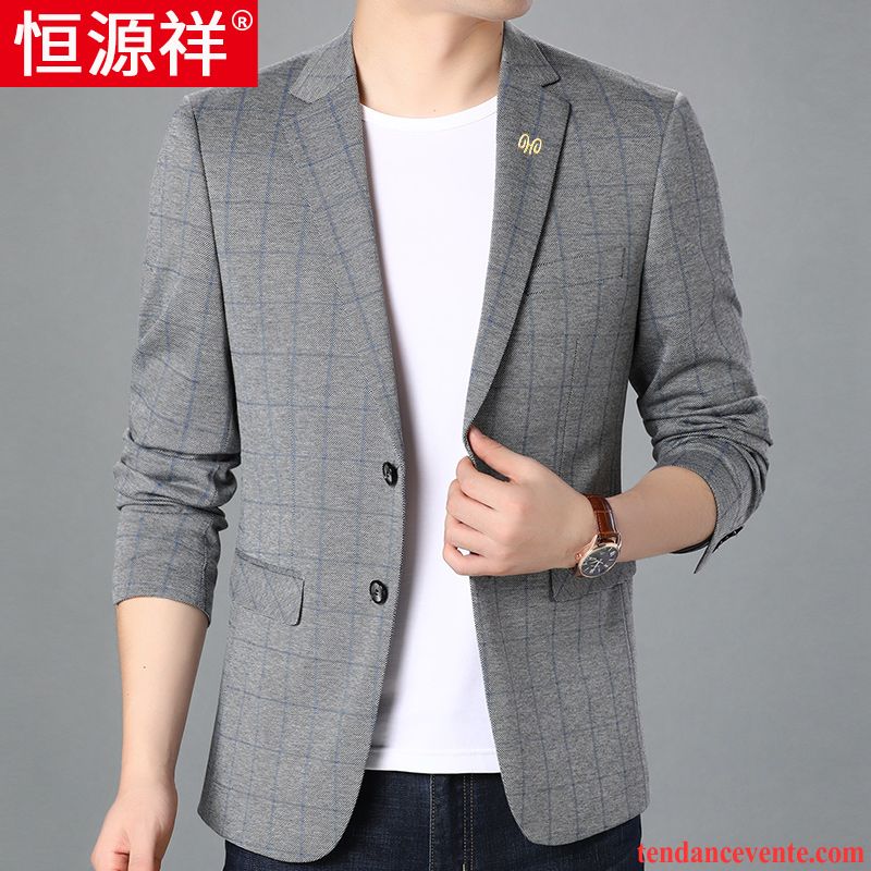 Blazer Homme Tendance Décontractée Une Veste Slim Smoking Costume Gris