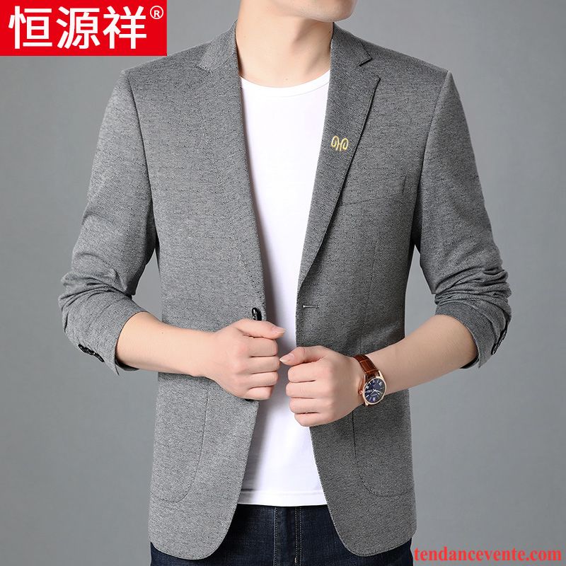 Blazer Homme Tendance Décontractée Une Veste Slim Smoking Costume Gris