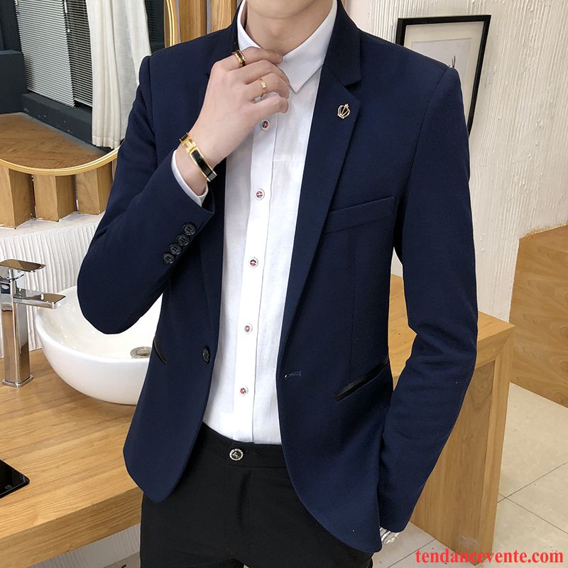 Blazer Homme Tendance Une Veste Printemps Étudiant L'automne Pardessus Noir