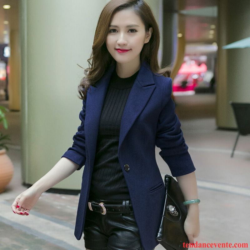 Blazer Longue Cintrée Femme Slim Blazer Hiver L'automne Manteau Femme La Laine Longues Pardessus Noir Pas Cher