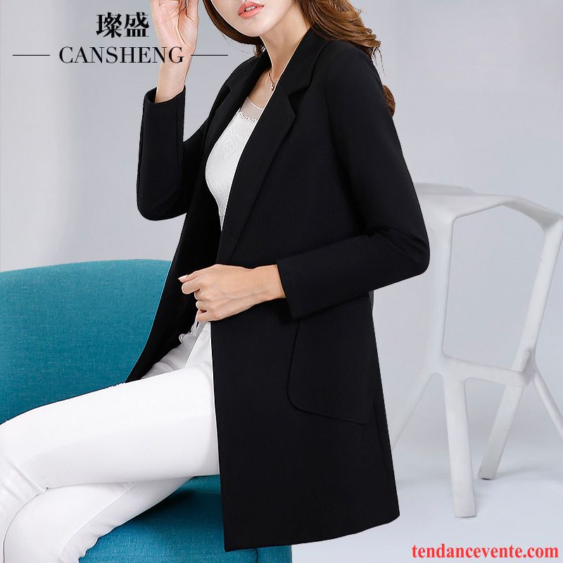 Blazer Mi Longue Femme Pardessus Hiver Printemps Longues L'automne Noir Femme Blazer Décontractée Dame