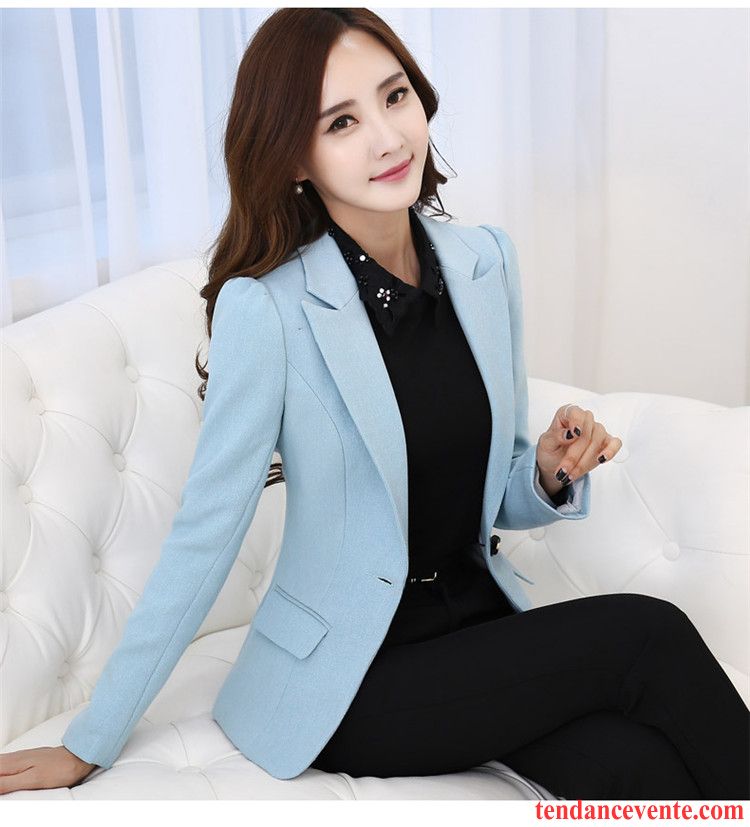 Blazer Originale Femme Femme Mince Court Pardessus Professionnel Printemps Slim Blazer Mode Hiver Tempérament L'automne Azur