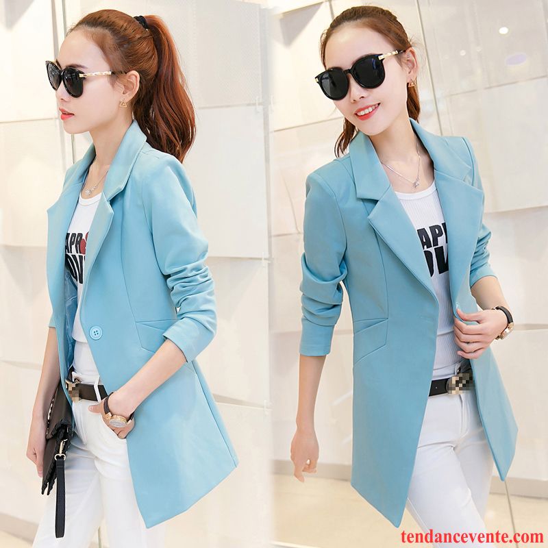 Blazer Paletot Pardessus L'automne Blazer Longue Tendance Dame Femme Longues Printemps Décontractée Slim Tempérament Une Veste Azur