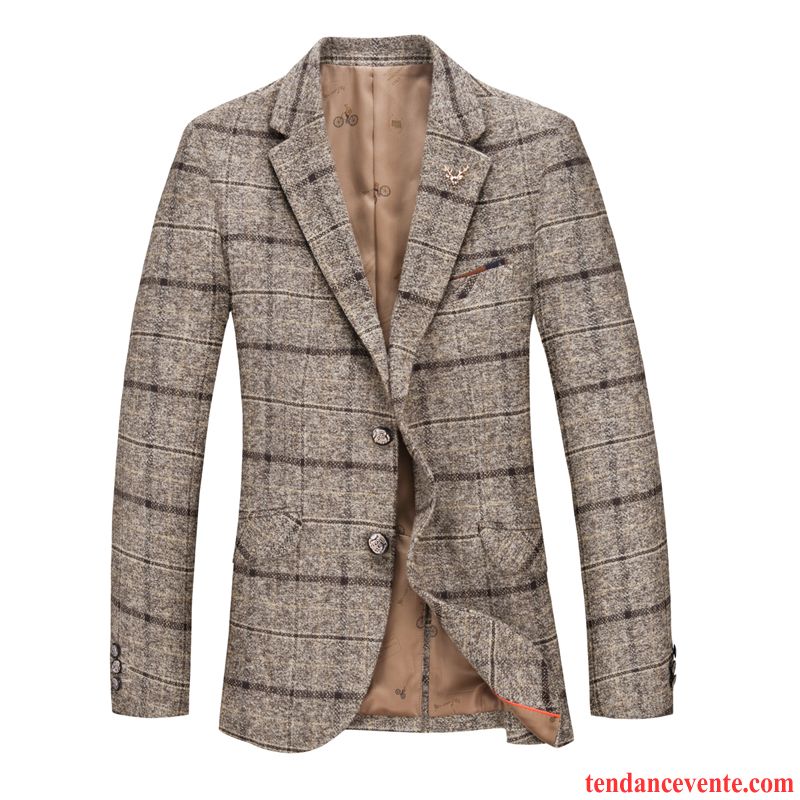 Blazer Simili Cuir Homme Décontractée Jeunesse Carreaux Slim L'automne Pardessus Une Veste Britanique Tendance Homme Hiver Corail Pas Cher