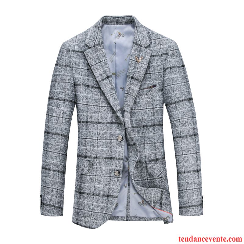 Blazer Simili Cuir Homme Décontractée Jeunesse Carreaux Slim L'automne Pardessus Une Veste Britanique Tendance Homme Hiver Corail Pas Cher