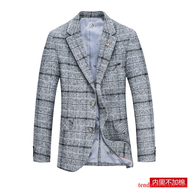 Blazer Simili Cuir Homme Décontractée Jeunesse Carreaux Slim L'automne Pardessus Une Veste Britanique Tendance Homme Hiver Corail Pas Cher