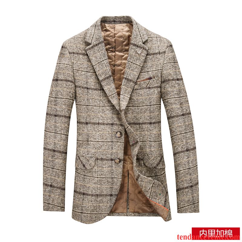 Blazer Simili Cuir Homme Décontractée Jeunesse Carreaux Slim L'automne Pardessus Une Veste Britanique Tendance Homme Hiver Corail Pas Cher