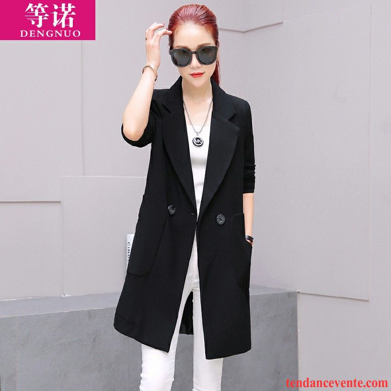 Blazer Simili Cuir Noir Femme Femme Longue Blazer Pure Printemps Simple Longues Tempérament Slim Pardessus L'automne