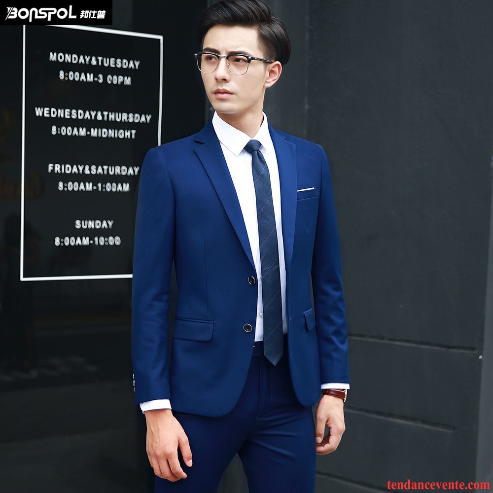 Blazer Trois Quart Homme L'automne Une Veste De Travail Jeunesse Slim Pardessus Décontractée Homme Costume Britanique