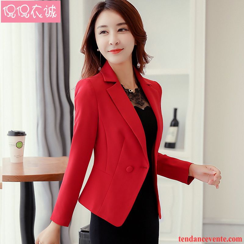 Blazer Été Femme Mince Costume Pardessus Femme Court Slim L'automne Pure Taillissime Blazer Écarlate Vente