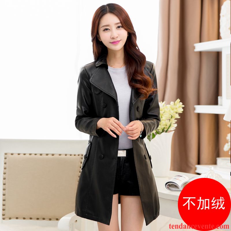 Blouson Cuir Femme De Marque Vêtements D'hiver Pardessus Coupe Vent Mince Plus De Velours Cuir Taillissime Femme Longue Pu L'automne Longues Tendance Lilas