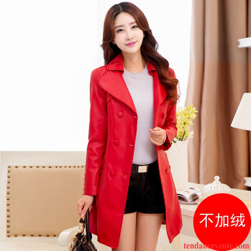 Blouson Cuir Femme De Marque Vêtements D'hiver Pardessus Coupe Vent Mince Plus De Velours Cuir Taillissime Femme Longue Pu L'automne Longues Tendance Lilas