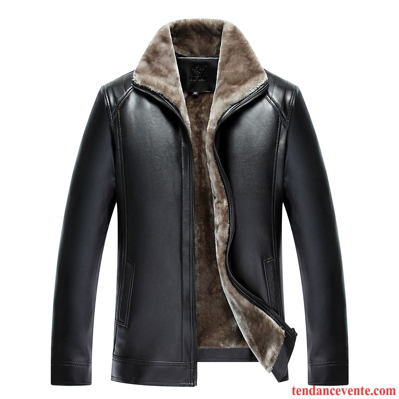 Blouson Cuir Luxe Homme Plus De Velours Homme Renforcé Veste Marron Cuir Chauds Pardessus Argent