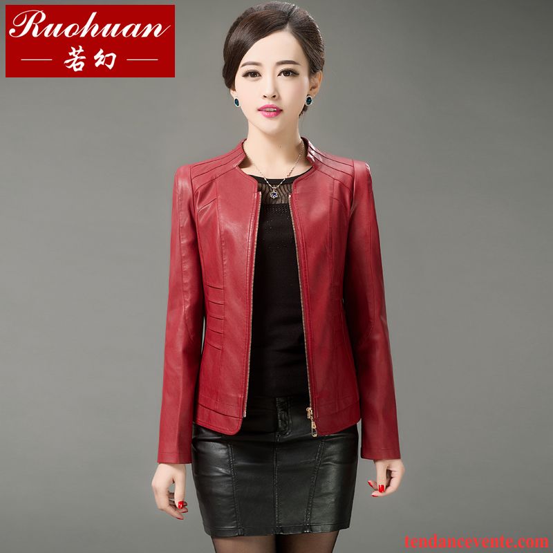 Blouson Cuir Marron Clair Femme Femme Noir Taillissime Court Printemps Veste Slim Pardessus Rouge Soldes