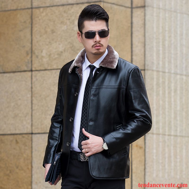 Blouson Cuir Mode Pas Cher Épais Veste Pardessus L'automne Hiver Plus De Velours Pu Homme Mauve