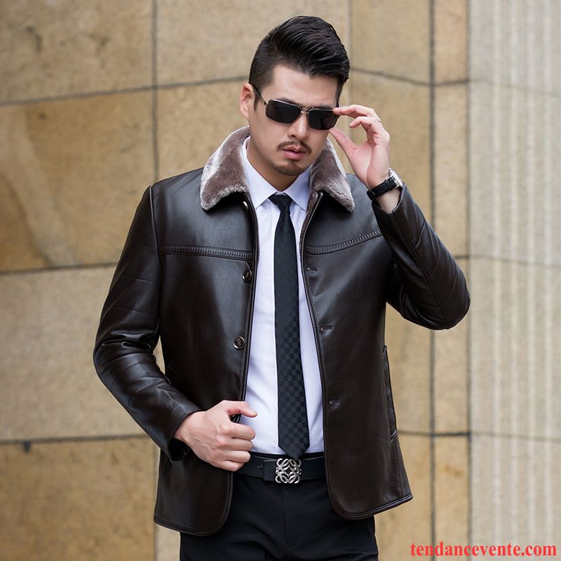 Blouson Cuir Mode Pas Cher Épais Veste Pardessus L'automne Hiver Plus De Velours Pu Homme Mauve