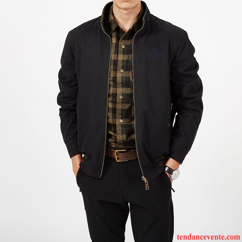 Blouson Cuir Noir Homme Reversible Homme Longues Pardessus Noir Une Veste Bleu Décontractée L'automne Printemps Bleu