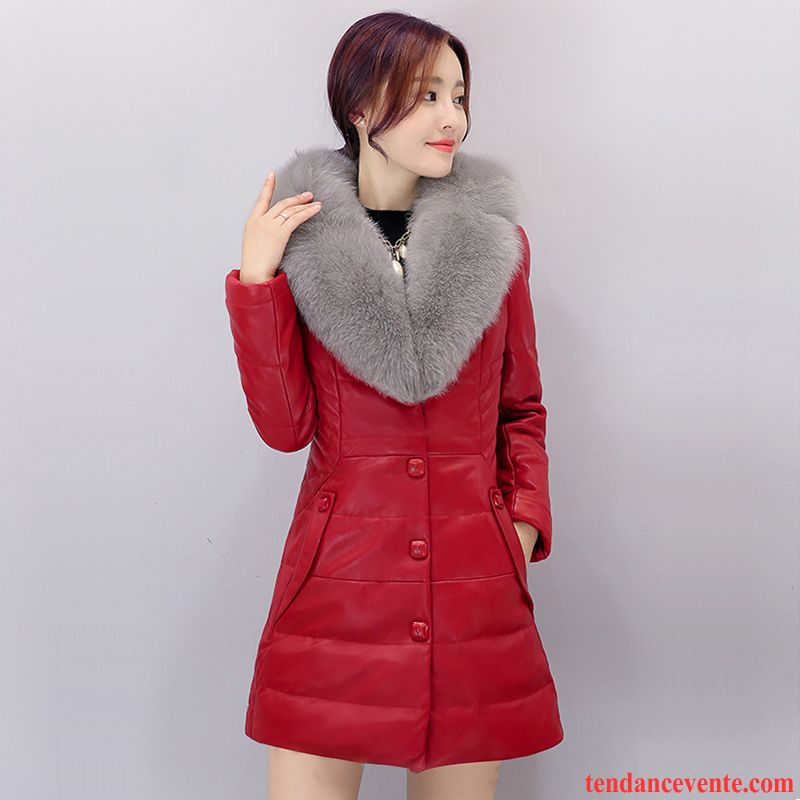 Blouson Cuir Tendance Femme Cuir Renforcé Col De Fourrure L'automne Vêtements D'hiver Longue Manteau En Coton Matelassé Pu Dame Pardessus Argent