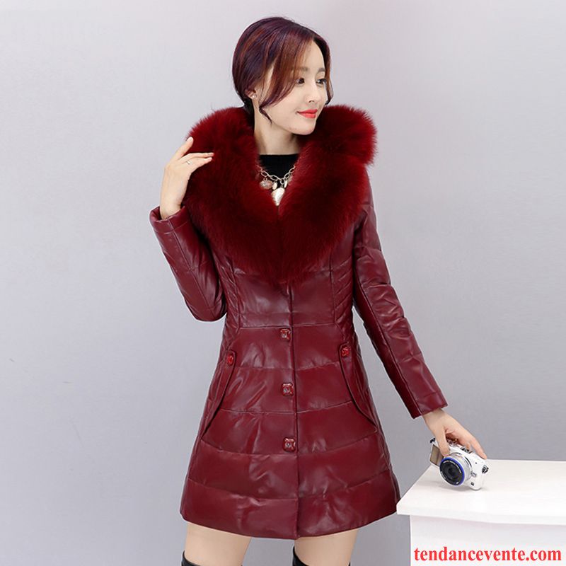 Blouson Cuir Tendance Femme Cuir Renforcé Col De Fourrure L'automne Vêtements D'hiver Longue Manteau En Coton Matelassé Pu Dame Pardessus Argent