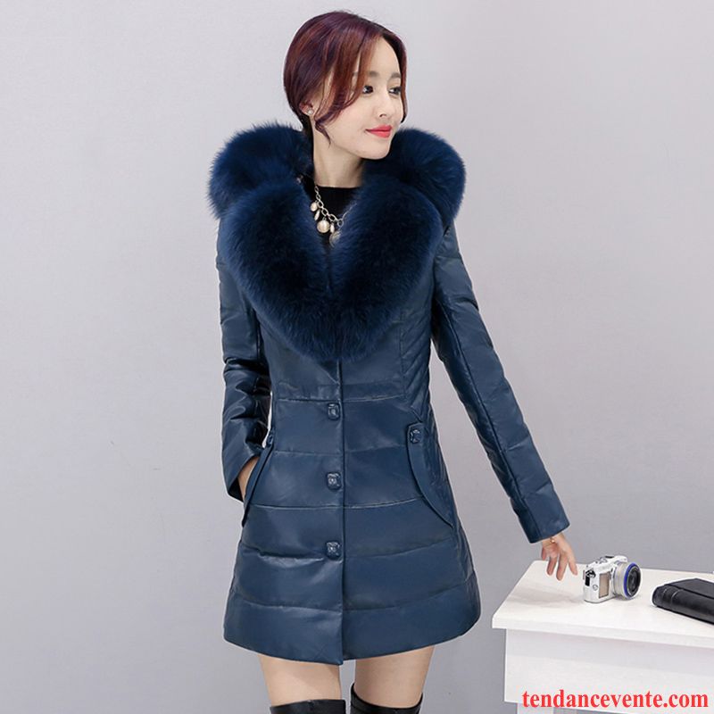 Blouson Cuir Tendance Femme Cuir Renforcé Col De Fourrure L'automne Vêtements D'hiver Longue Manteau En Coton Matelassé Pu Dame Pardessus Argent