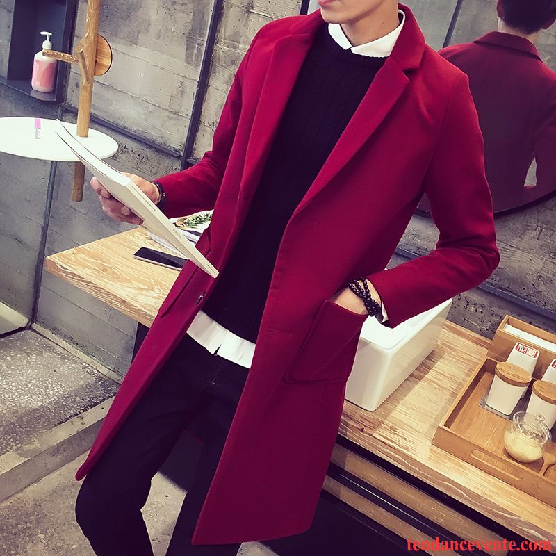 Blouson Demi Saison Homme Plus De Velours De Laine Tendance Slim Homme Pardessus Jeunesse Longue Hiver Renforcé L'automne Taillissime Manteau Coupe Vent Gris