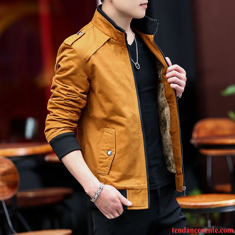 Blouson Et Veste Homme Homme Hiver Pardessus Veste Plus De Velours Renforcé Jeunesse Beau Tendance Jaune