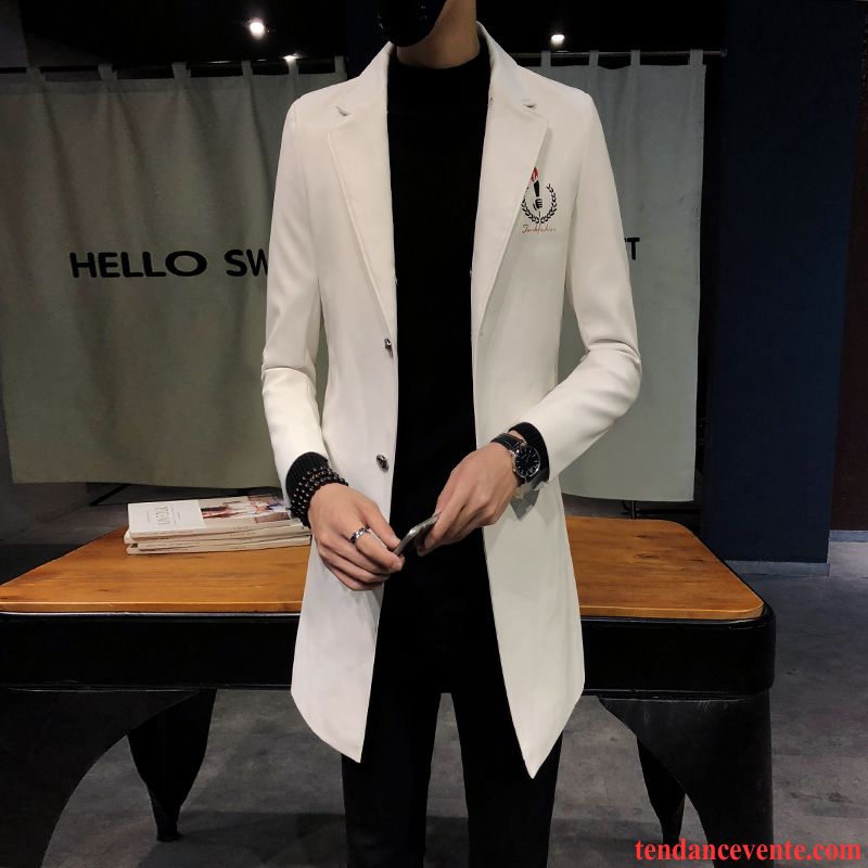 Blouson Hiver Homme Marque Veste Blanc Pardessus Slim Coupe Vent Tendance Homme Vestes En Cuir Beau L'automne Longue Ambre