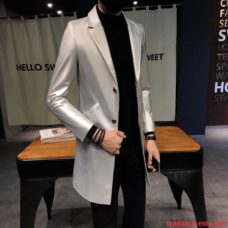 Blouson Hiver Homme Marque Veste Blanc Pardessus Slim Coupe Vent Tendance Homme Vestes En Cuir Beau L'automne Longue Ambre