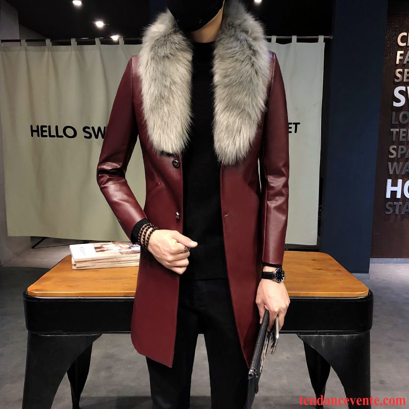 Blouson Hiver Homme Marque Veste Blanc Pardessus Slim Coupe Vent Tendance Homme Vestes En Cuir Beau L'automne Longue Ambre