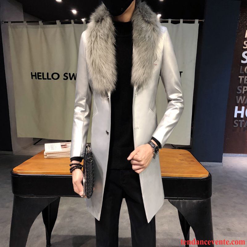 Blouson Hiver Homme Marque Veste Blanc Pardessus Slim Coupe Vent Tendance Homme Vestes En Cuir Beau L'automne Longue Ambre