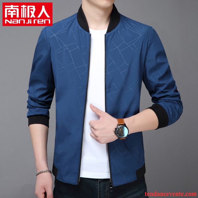 Blouson Homme Gris Légère Vêtements De Baseball Slim Homme Outwear Veste L'automne Tendance Pardessus Bleu Corail Soldes