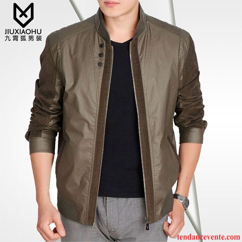 Blouson Imitation Cuir Homme Homme Veste Pardessus L'automne Renforcé Slim Jeunesse Une Veste Printemps Hiver Décontractée Noir