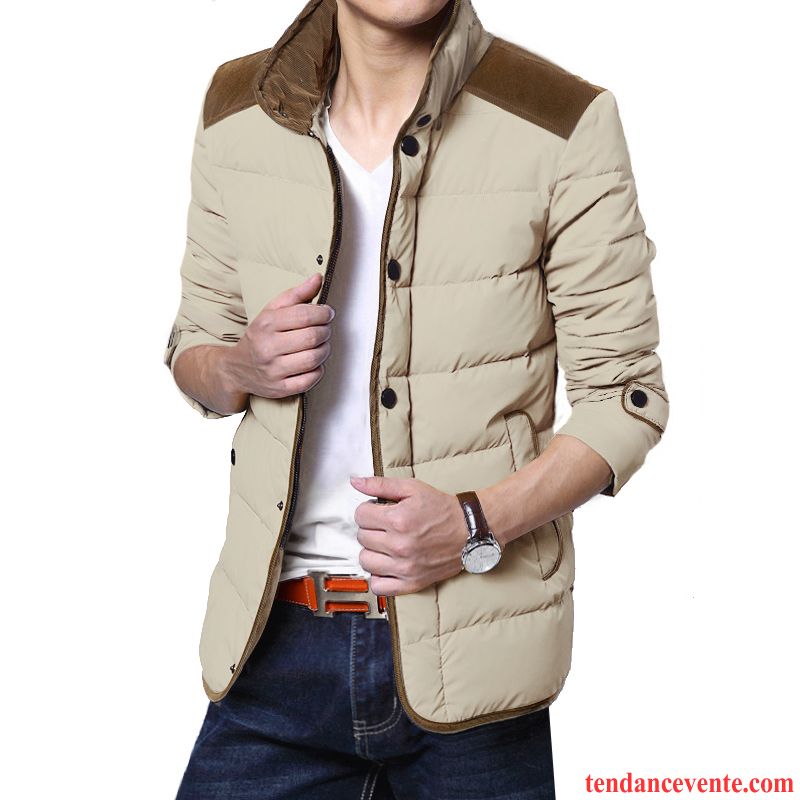 Blouson Matelassé Homme Ente Unten Slim Tendance Col Mandarin Homme Chauds Blanc Pardessus Vêtements D'hiver Jeunesse Court Tomate Vente