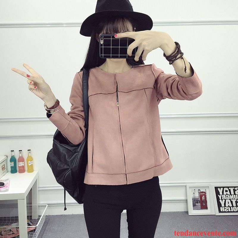 Blouson Simili Cuir Femme Courte Printemps Femme L'automne Cuir Suède Pardessus Tendance Veste Slim Tous Les Assortis Cardigan