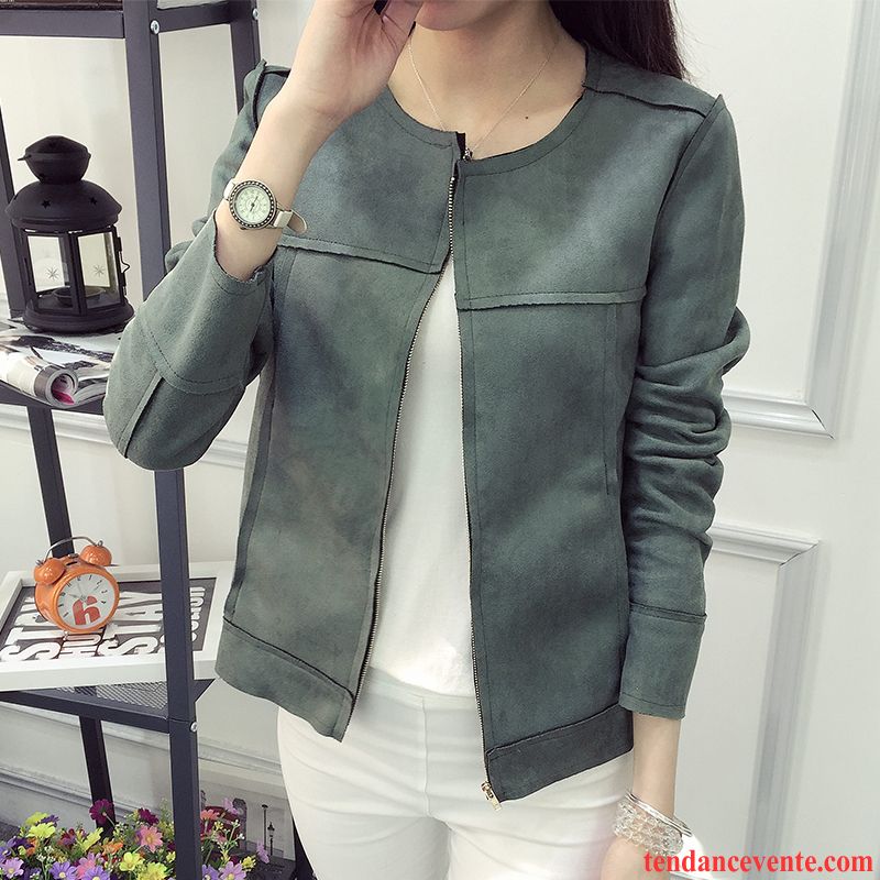 Blouson Simili Cuir Femme Courte Printemps Femme L'automne Cuir Suède Pardessus Tendance Veste Slim Tous Les Assortis Cardigan