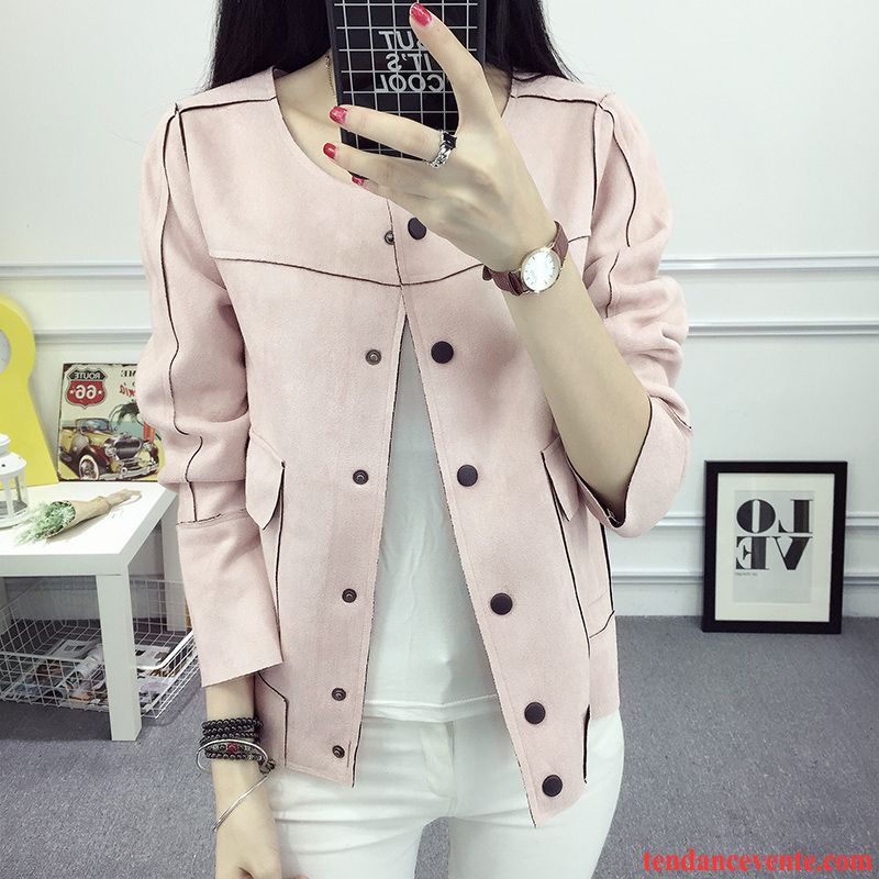 Blouson Simili Cuir Femme Courte Printemps Femme L'automne Cuir Suède Pardessus Tendance Veste Slim Tous Les Assortis Cardigan