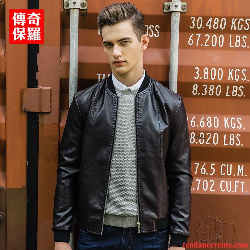 Blouson Style Motard Homme Jeunesse Slim Pu Cuir Veste Plus De Velours Hiver Pardessus Homme L'automne Jaune Pas Cher