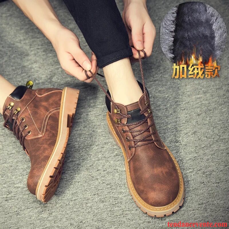 Boots A Lacet Homme Tendance Chauds En Cuir Bureau Homme Angleterre Hiver Hautes Plus De Velours