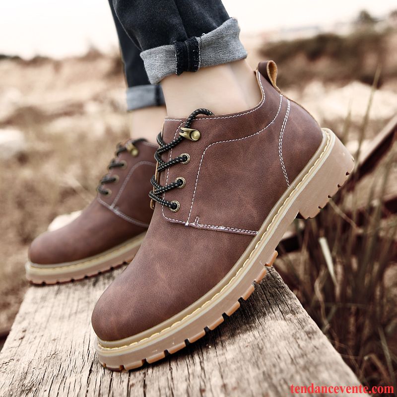 Boots Cuir Homme Soldes Hiver Derbies Tendance Plus De Velours Homme Hautes Rétro Pas Cher