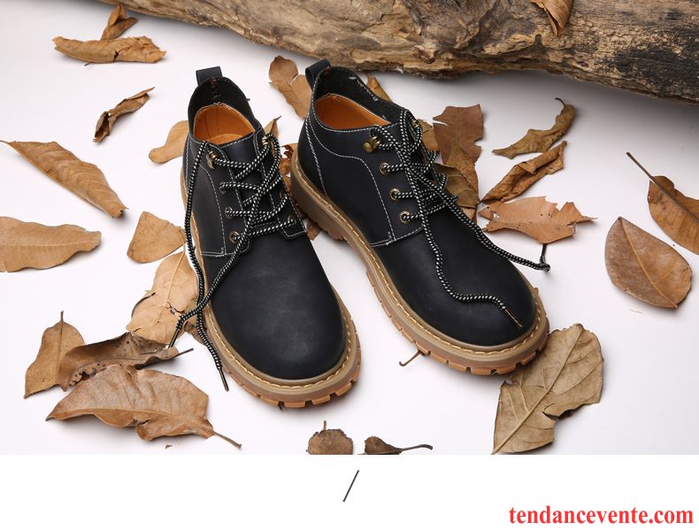 Boots Cuir Homme Soldes Hiver Derbies Tendance Plus De Velours Homme Hautes Rétro Pas Cher