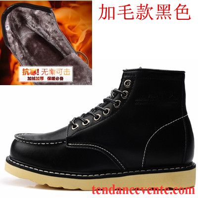 Boots Cuir Noir Homme Bureau Cuir Hautes Homme Plus De Velours Cuir Véritable Offre Spéciale Marron Pas Cher