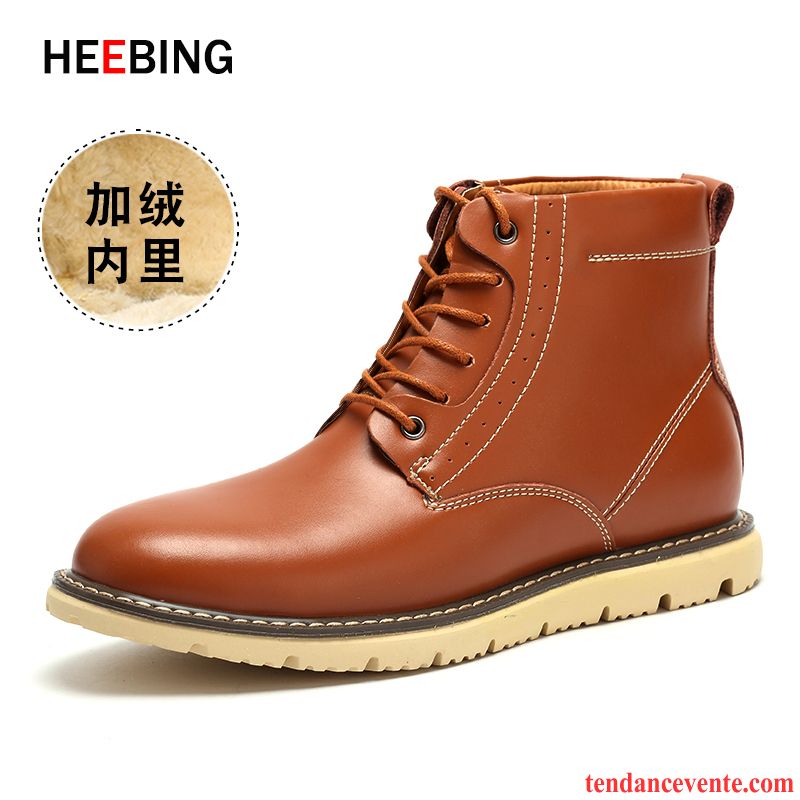 Boots En Cuir Homme Cuir Véritable Plus De Velours Matelassé Chauds Hiver Homme Hautes Angleterre