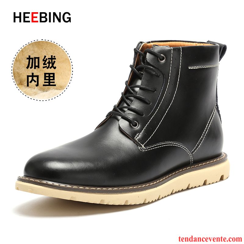 Boots En Cuir Homme Cuir Véritable Plus De Velours Matelassé Chauds Hiver Homme Hautes Angleterre