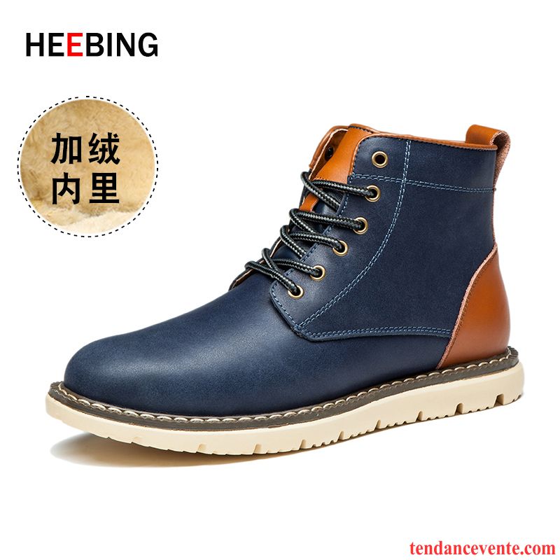 Boots En Cuir Homme Cuir Véritable Plus De Velours Matelassé Chauds Hiver Homme Hautes Angleterre