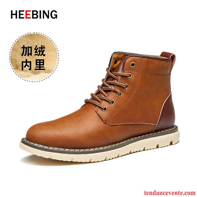 Boots En Cuir Homme Cuir Véritable Plus De Velours Matelassé Chauds Hiver Homme Hautes Angleterre