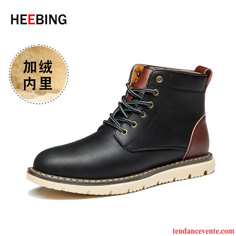 Boots En Cuir Homme Cuir Véritable Plus De Velours Matelassé Chauds Hiver Homme Hautes Angleterre