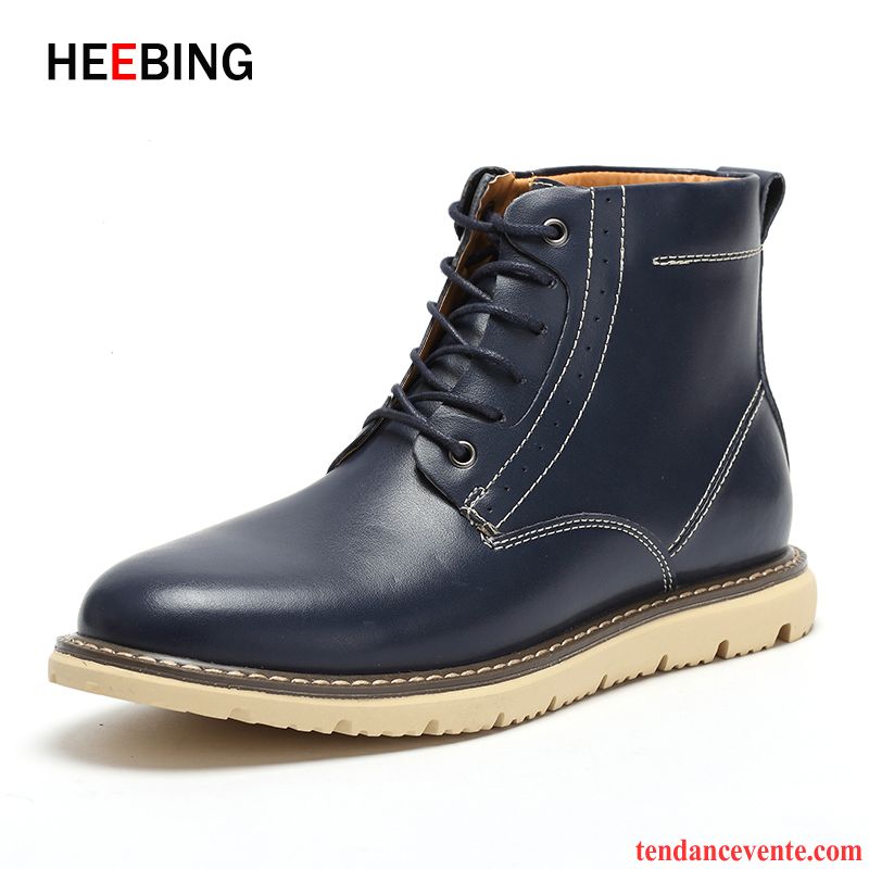 Boots En Cuir Homme Cuir Véritable Plus De Velours Matelassé Chauds Hiver Homme Hautes Angleterre