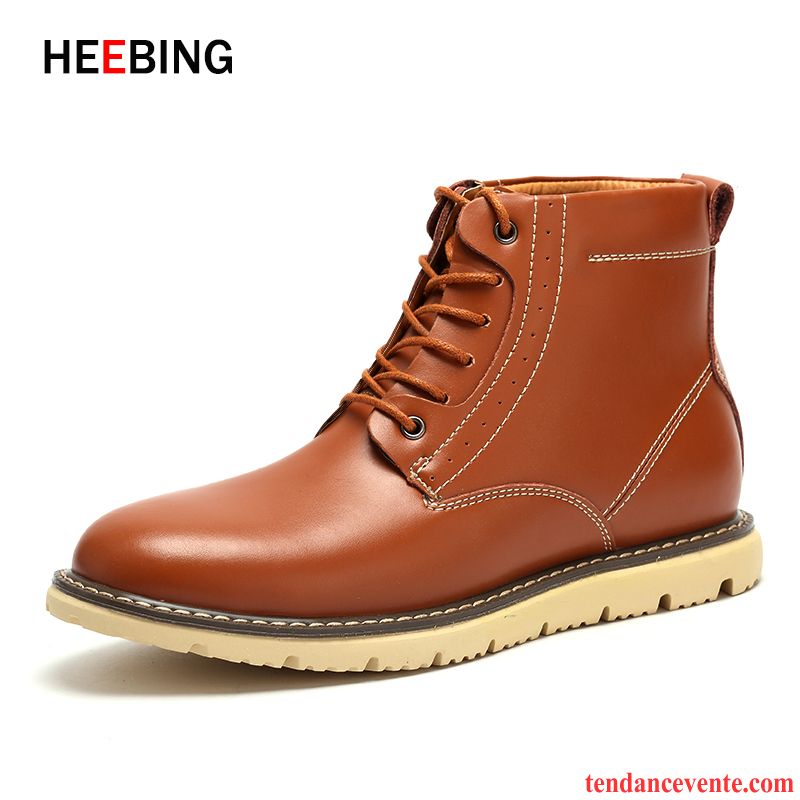 Boots En Cuir Homme Cuir Véritable Plus De Velours Matelassé Chauds Hiver Homme Hautes Angleterre